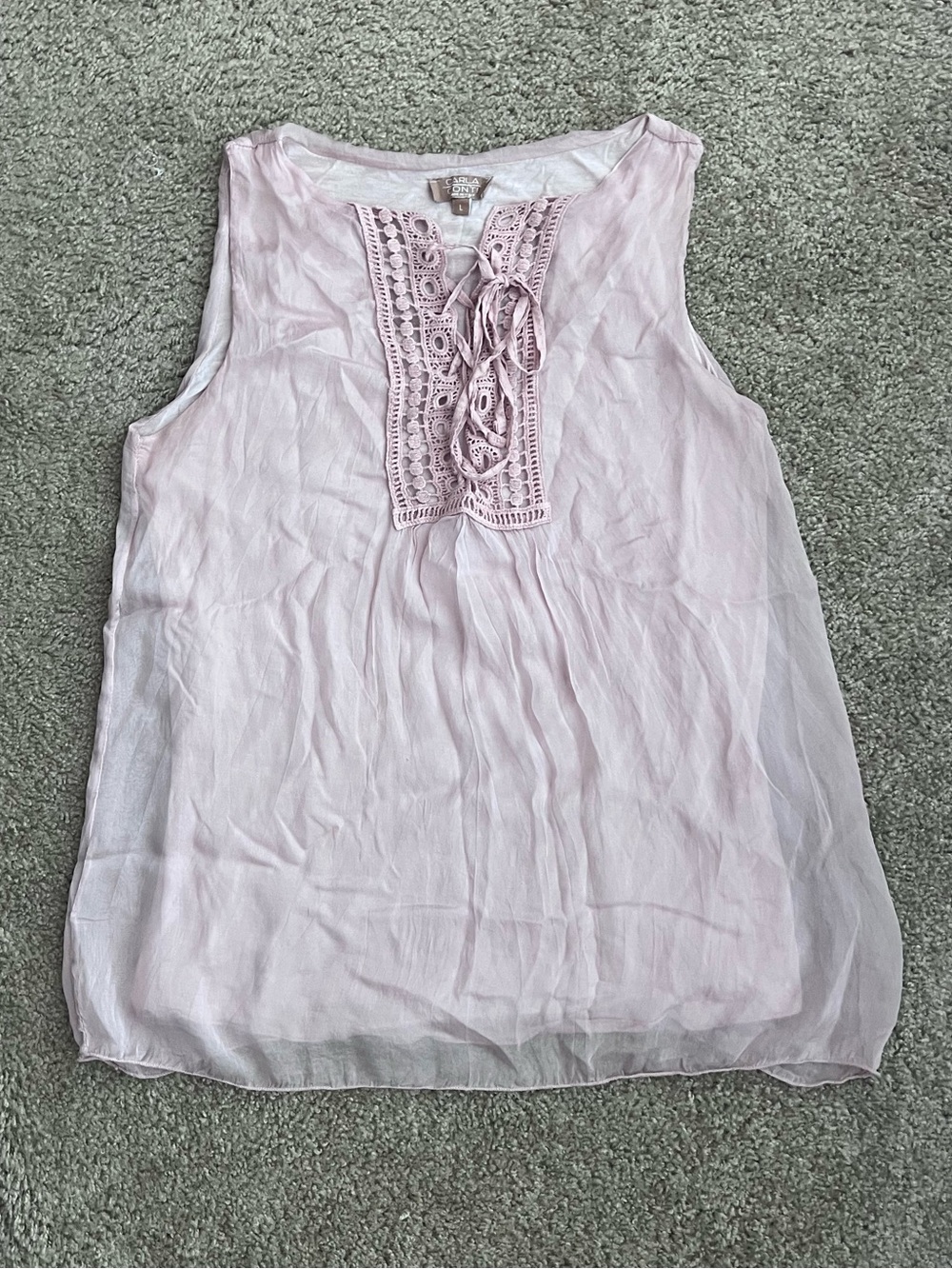 Carla Conti Italian Silk Lace Tie Tank Top L